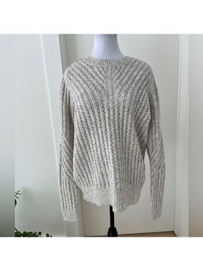 LINE Pullover Sweater Boat Neck Open Knit Neutral Coastal Casual Minimalist Chic